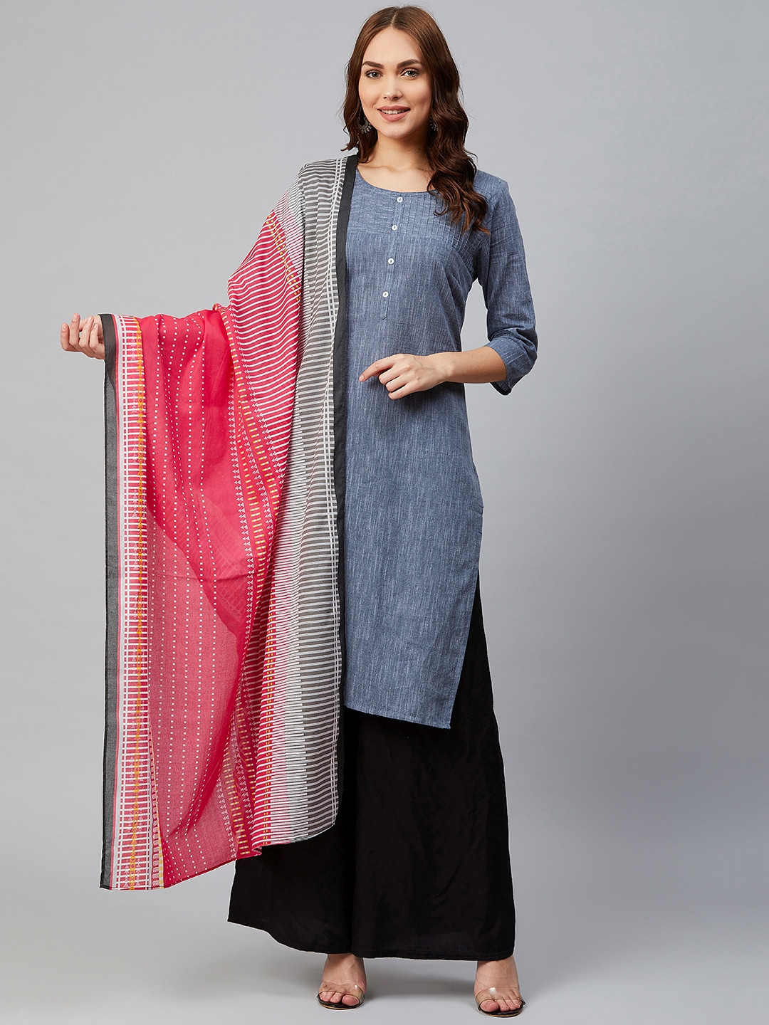 

AURELIA Pink & White Striped Pure Cotton Dupatta