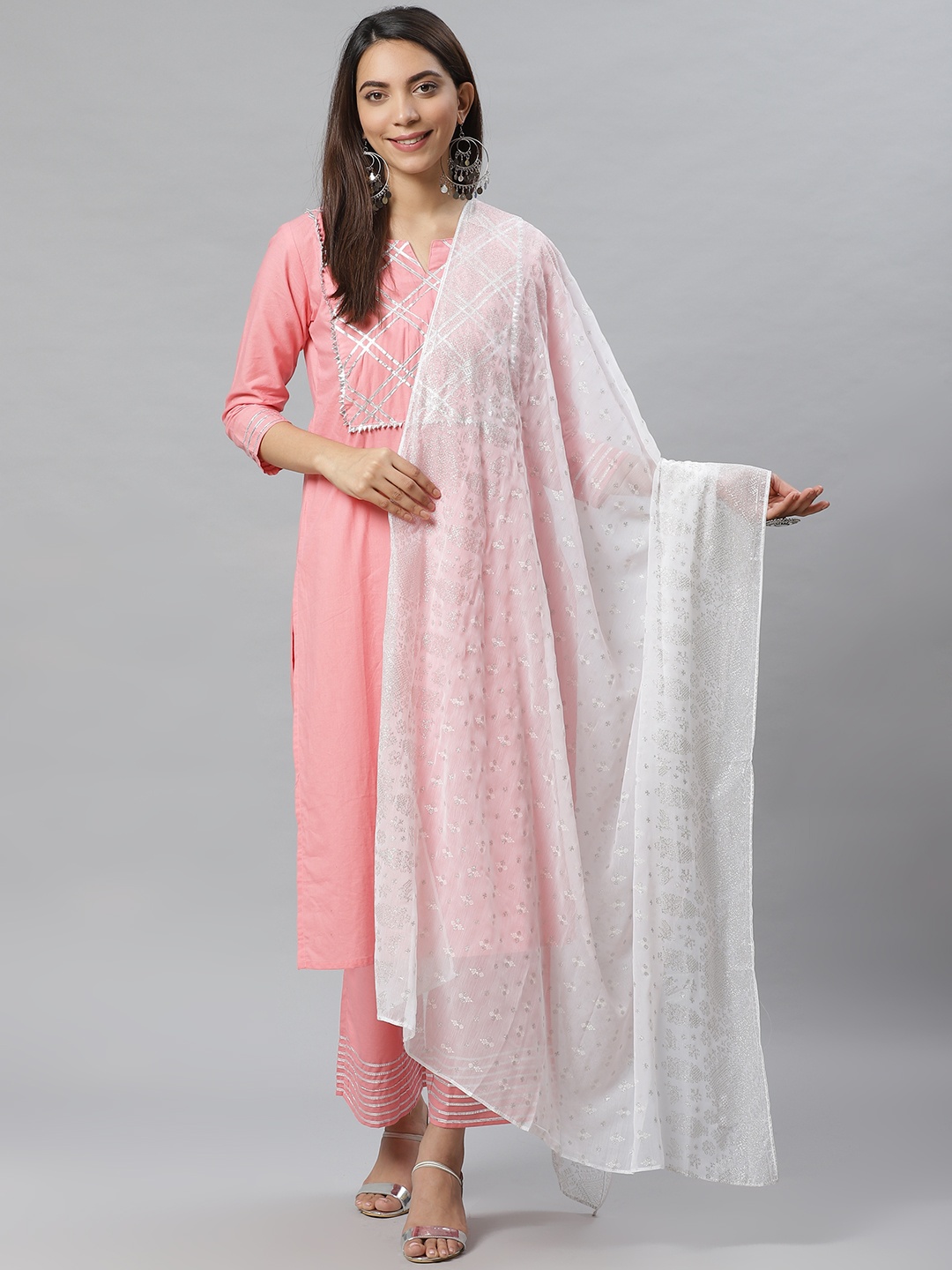 

AURELIA White & Silver Printed Dupatta