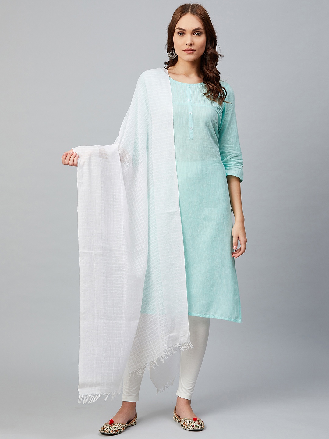 

AURELIA Women White Yard Dyed Checked Pure Cotton Dupatta