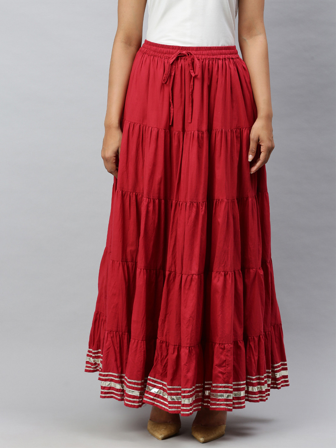 

Soch Maroon Pure Cotton Tiered Skirt