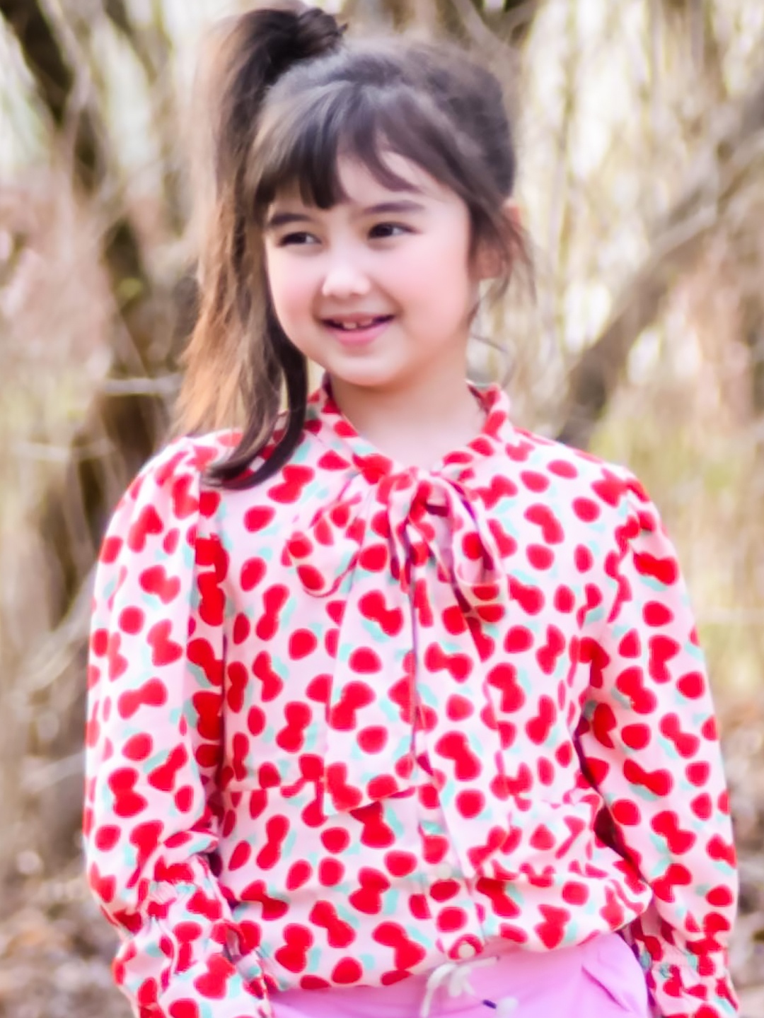 

Cherry Crumble Girls Peach-Coloured & Red Conversational Printed A-Line Pure Cotton Top
