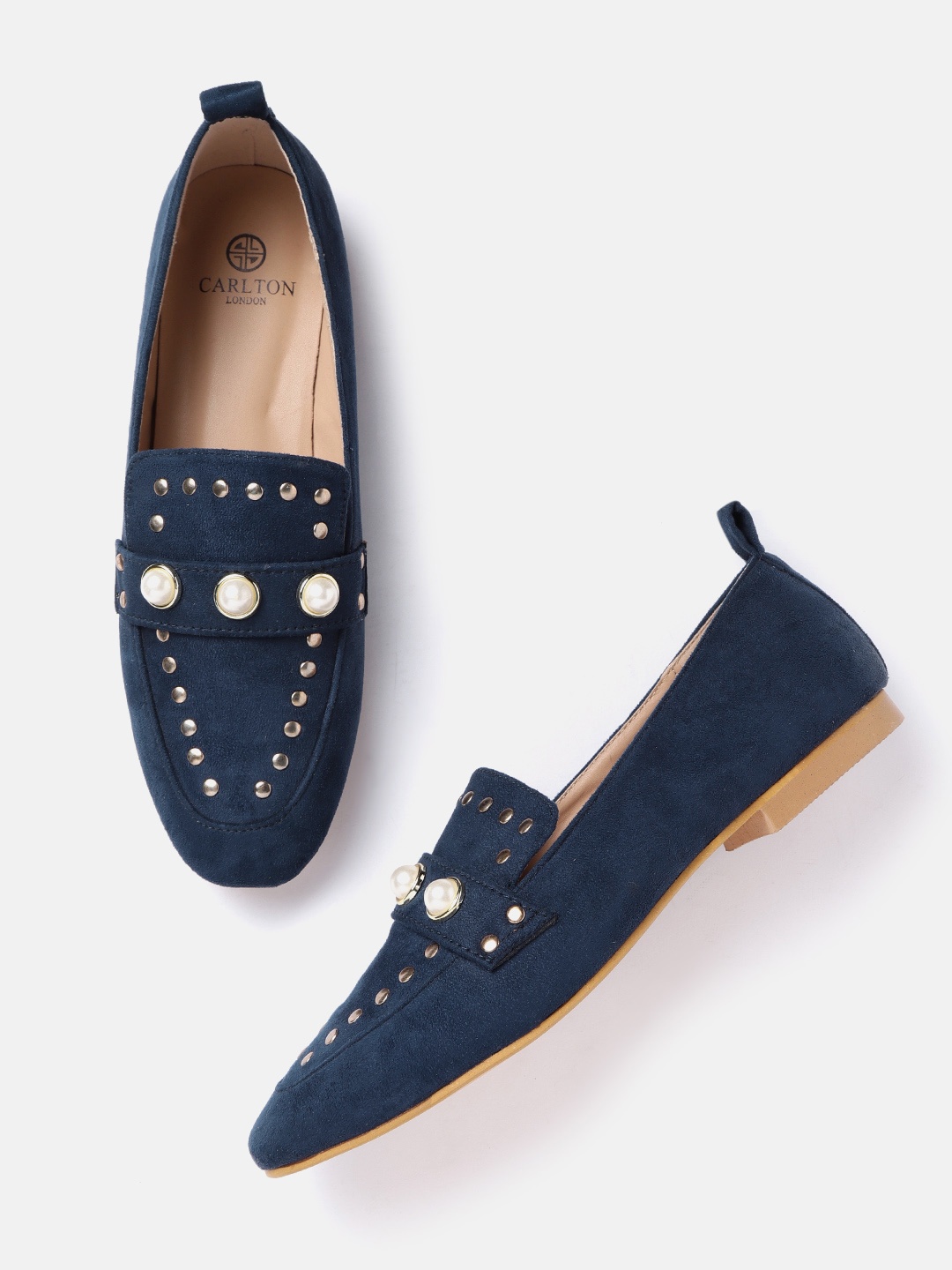 

Carlton London Women Navy Blue & Gold-Toned Embellished Loafers