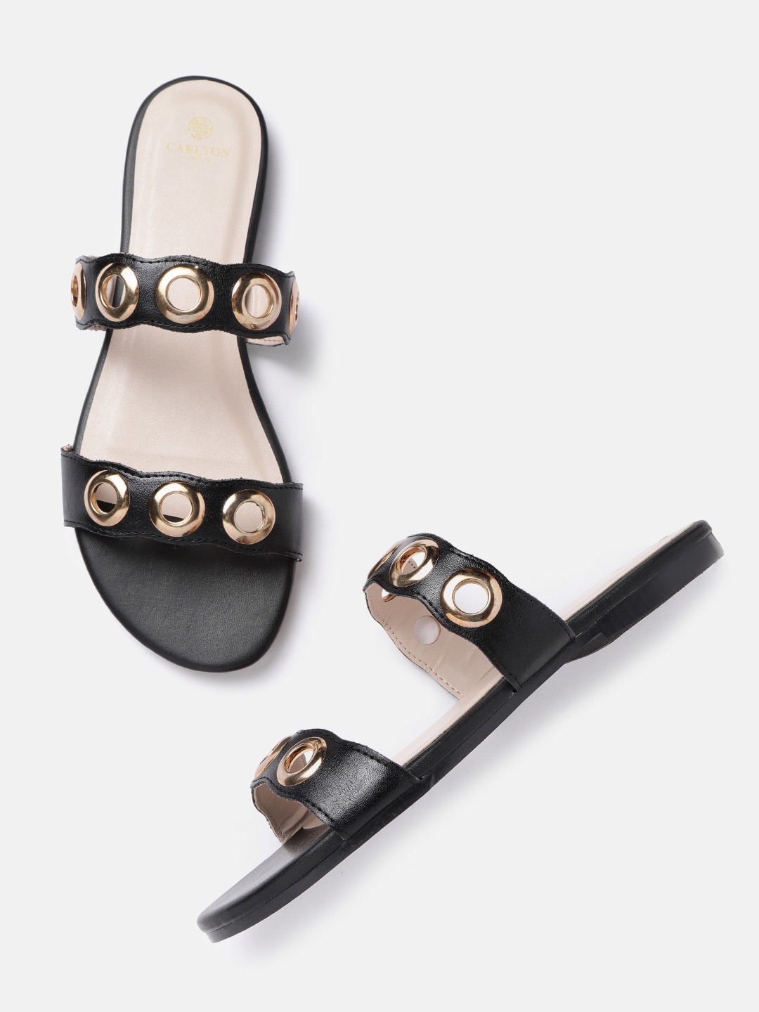 

Carlton London Women Black Riveted Open Toe Flats