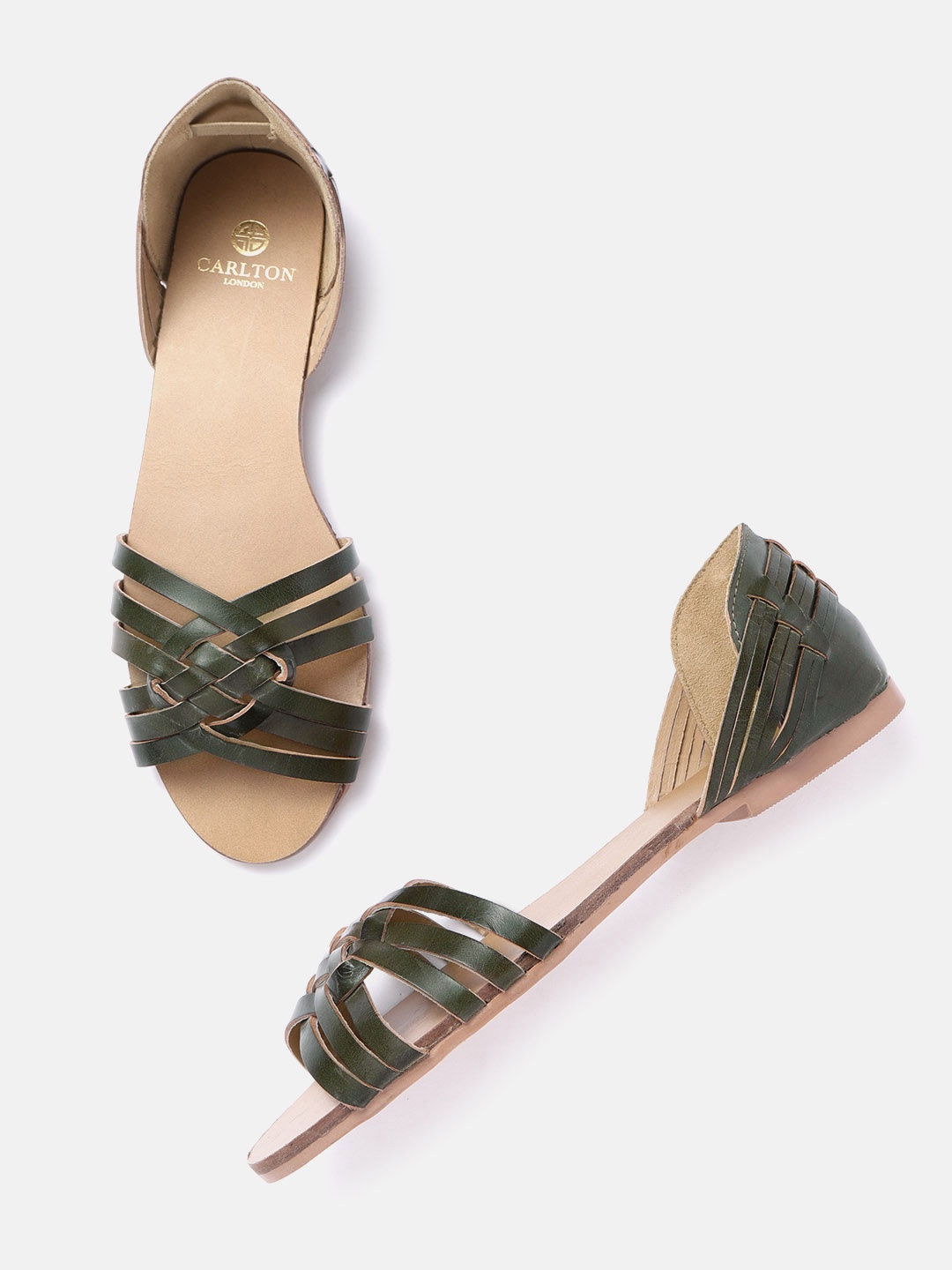 

Carlton London Women Olive Green Solid Leather Open Toe Flats
