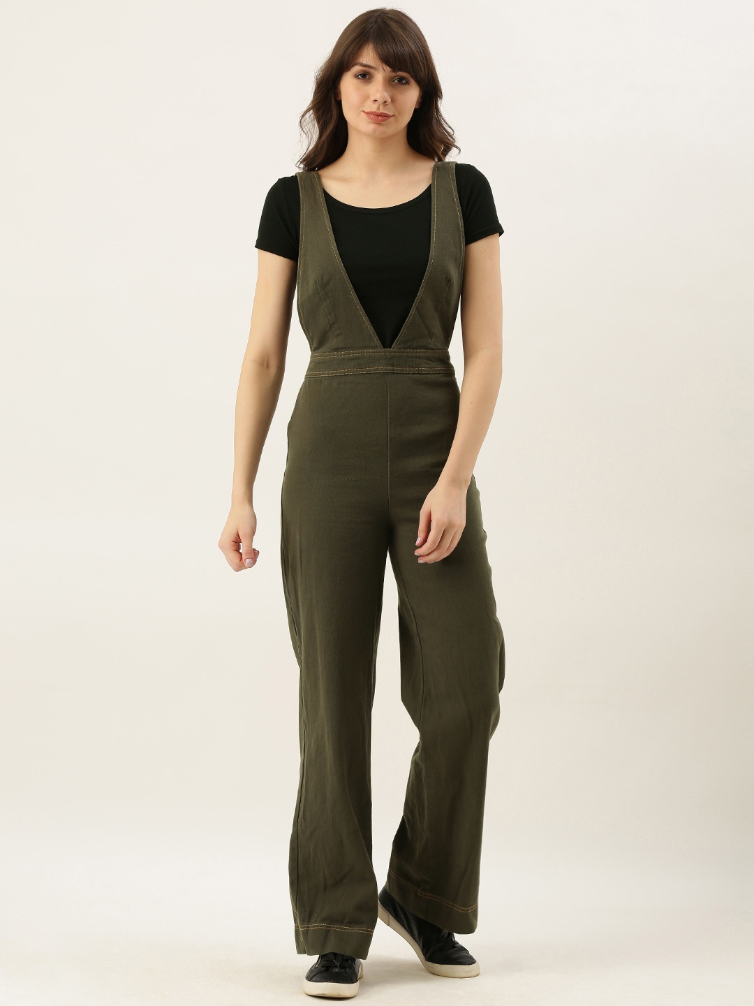 

FOREVER 21 Women Olive Green Solid Basic Jumpsuit