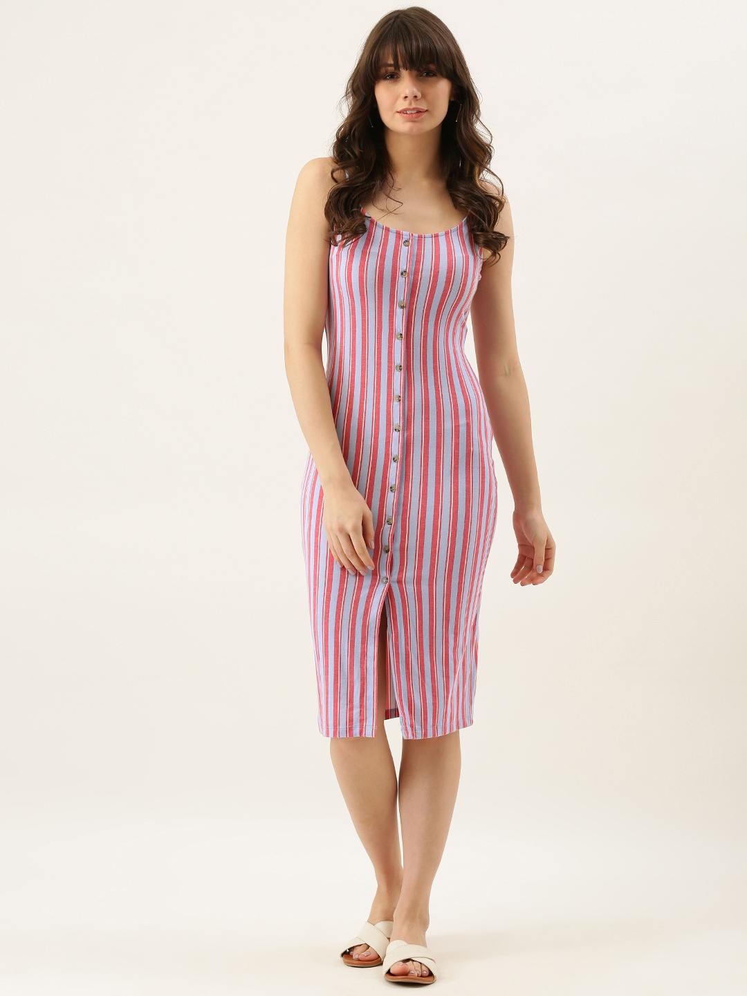 

FOREVER 21 Women Red & Blue Striped Bodycon Dress