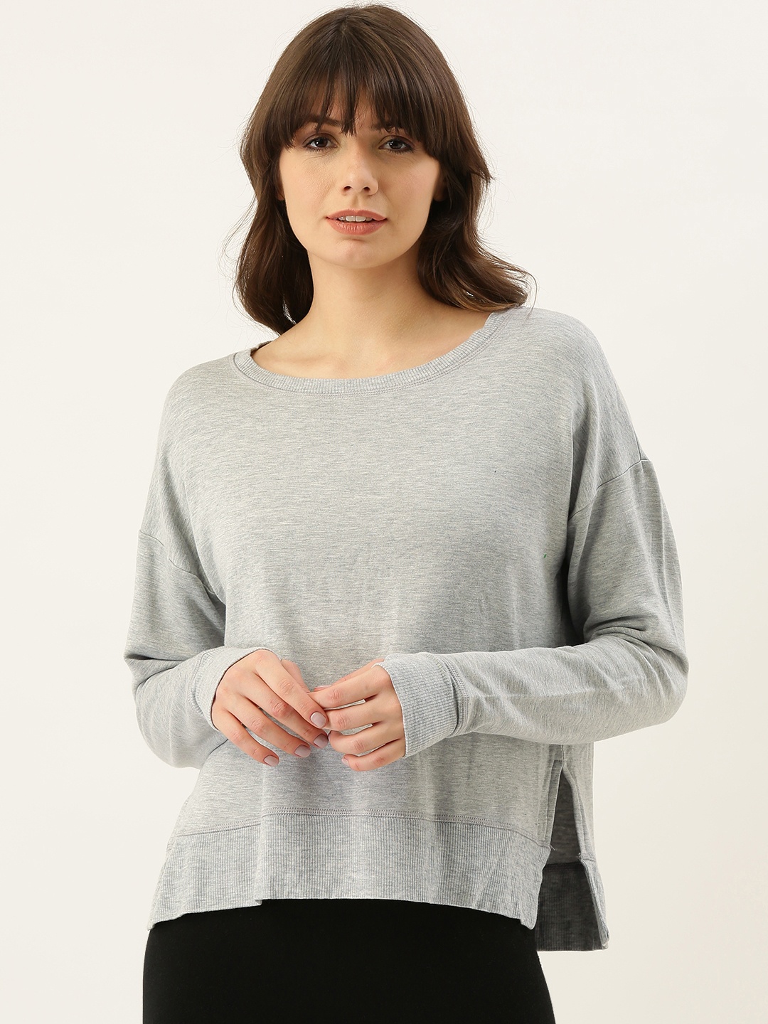 

FOREVER 21 Women Grey Solid Sweatshirt