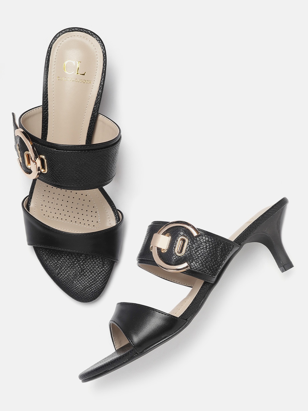 

Carlton London Women Black Snakeskin Textured Heels