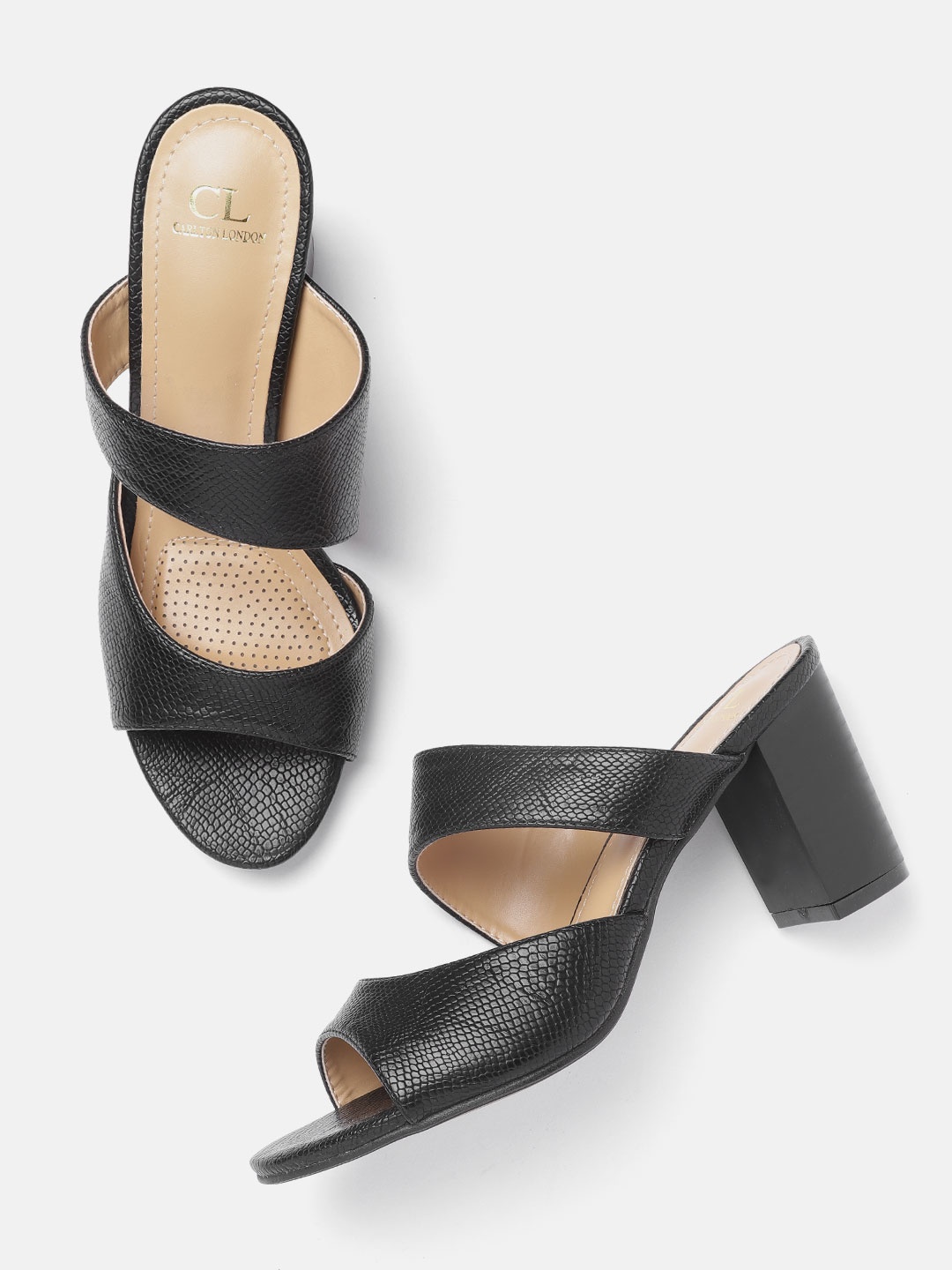 

Carlton London Women Black Snakeskin Textured Heels