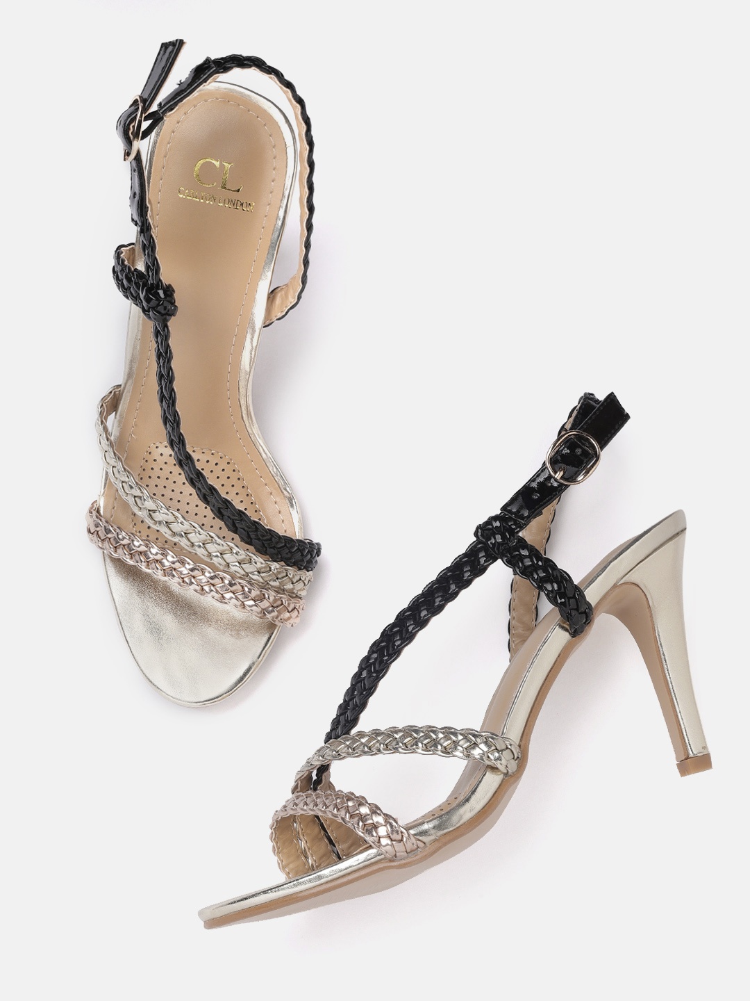 

Carlton London Women Gold-Toned & Black Braided Heels