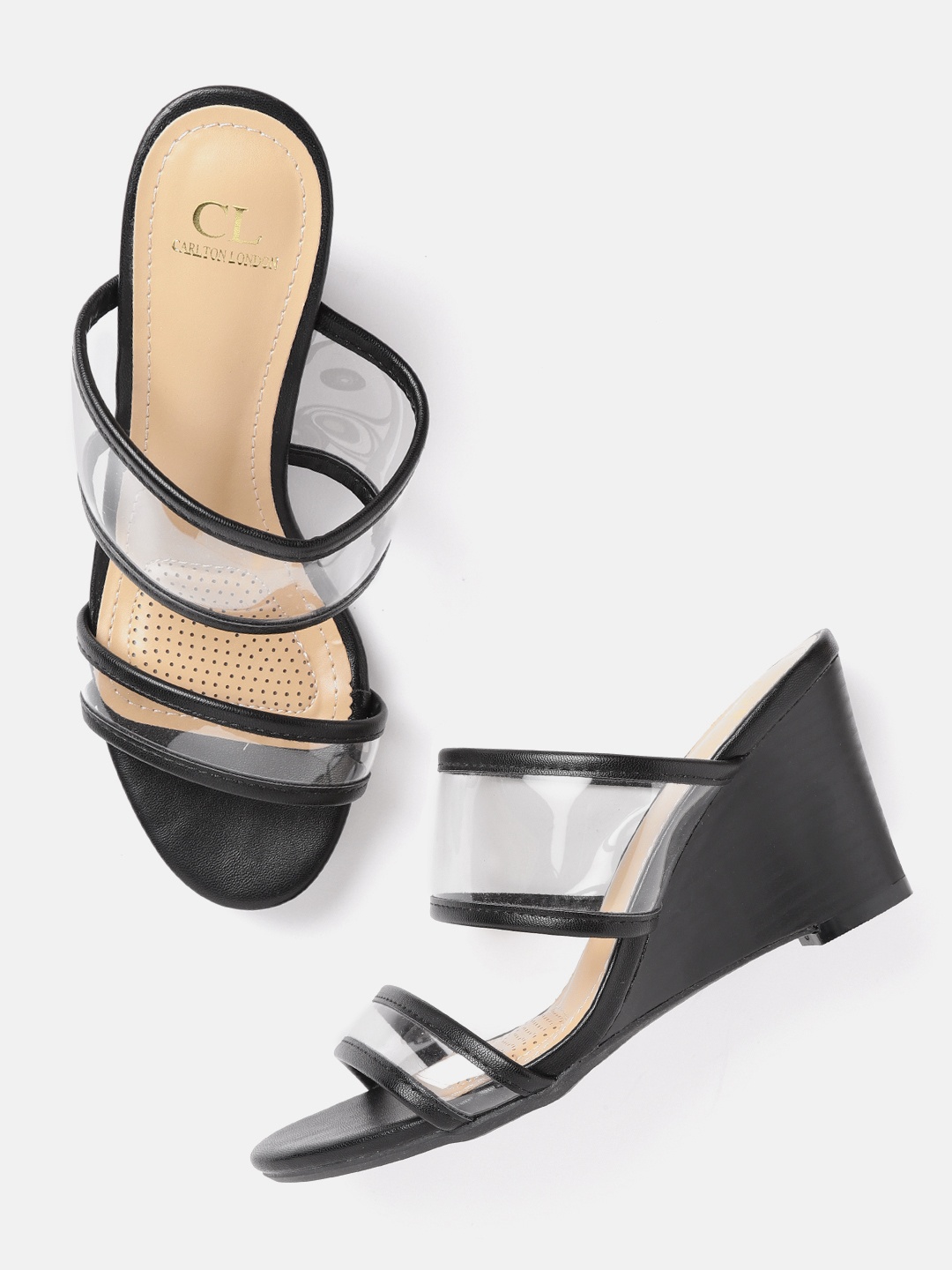 

Carlton London Women Black & Transparent Solid Wedges