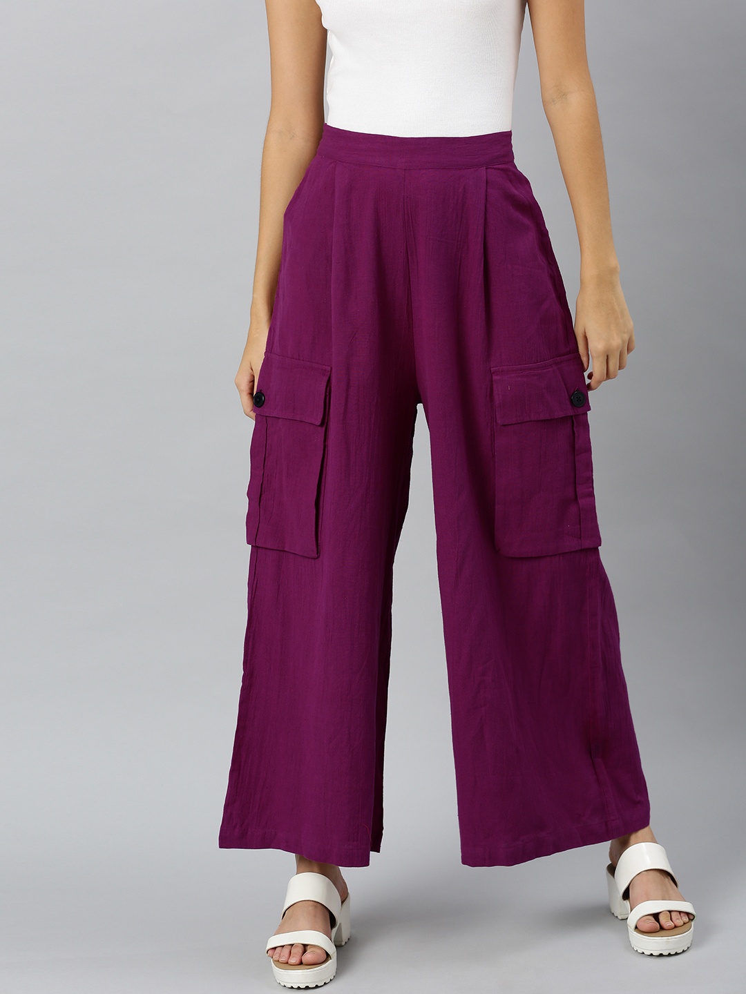 

SASSAFRAS Women Purple Regular Fit Solid Parallel Trousers