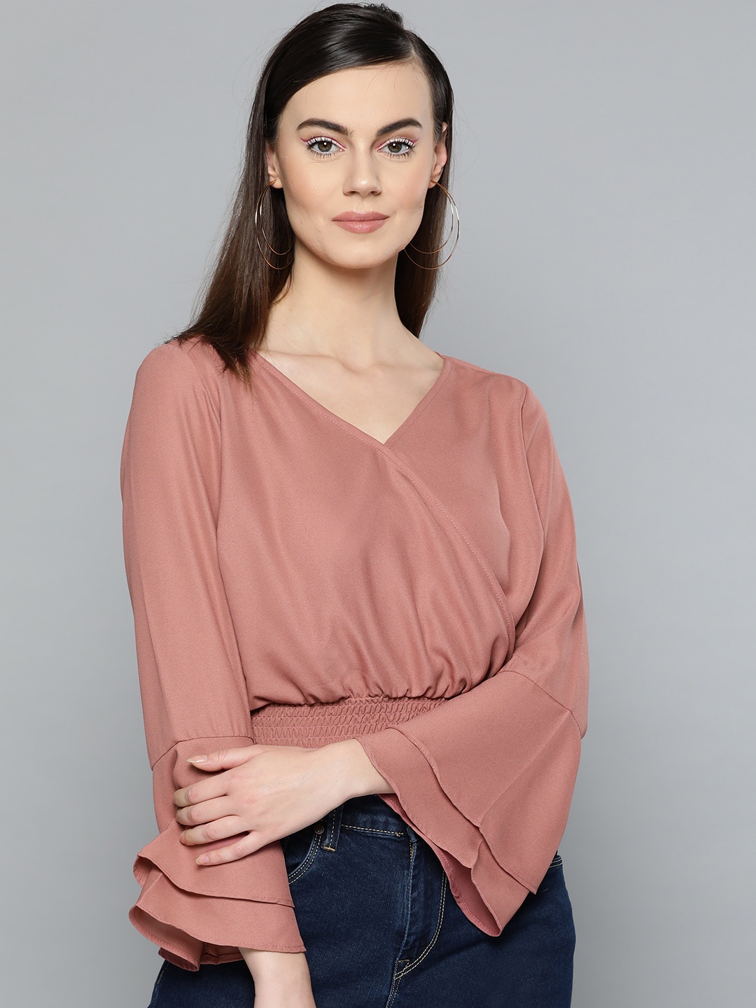 

Harpa Women Dusty Pink Solid Wrap Crop Top