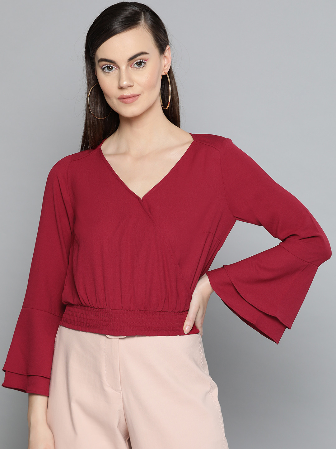 

Harpa Women Maroon Solid Wrap Top