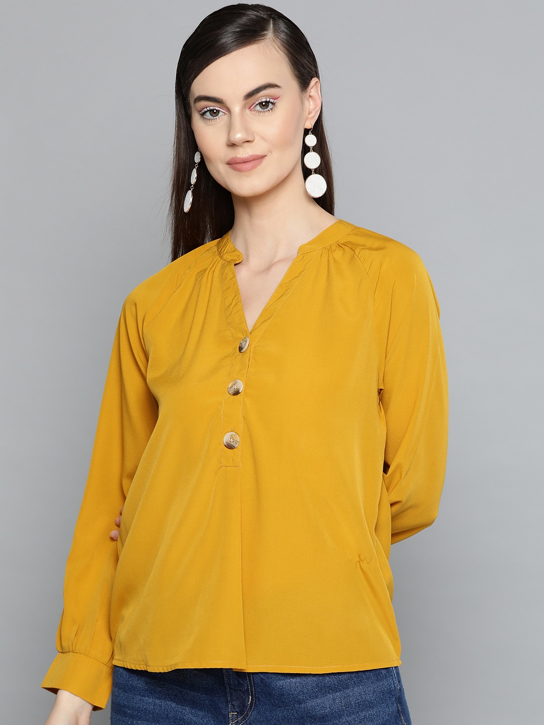 

Harpa Women Mustard Solid Yellow Shirt Style Top