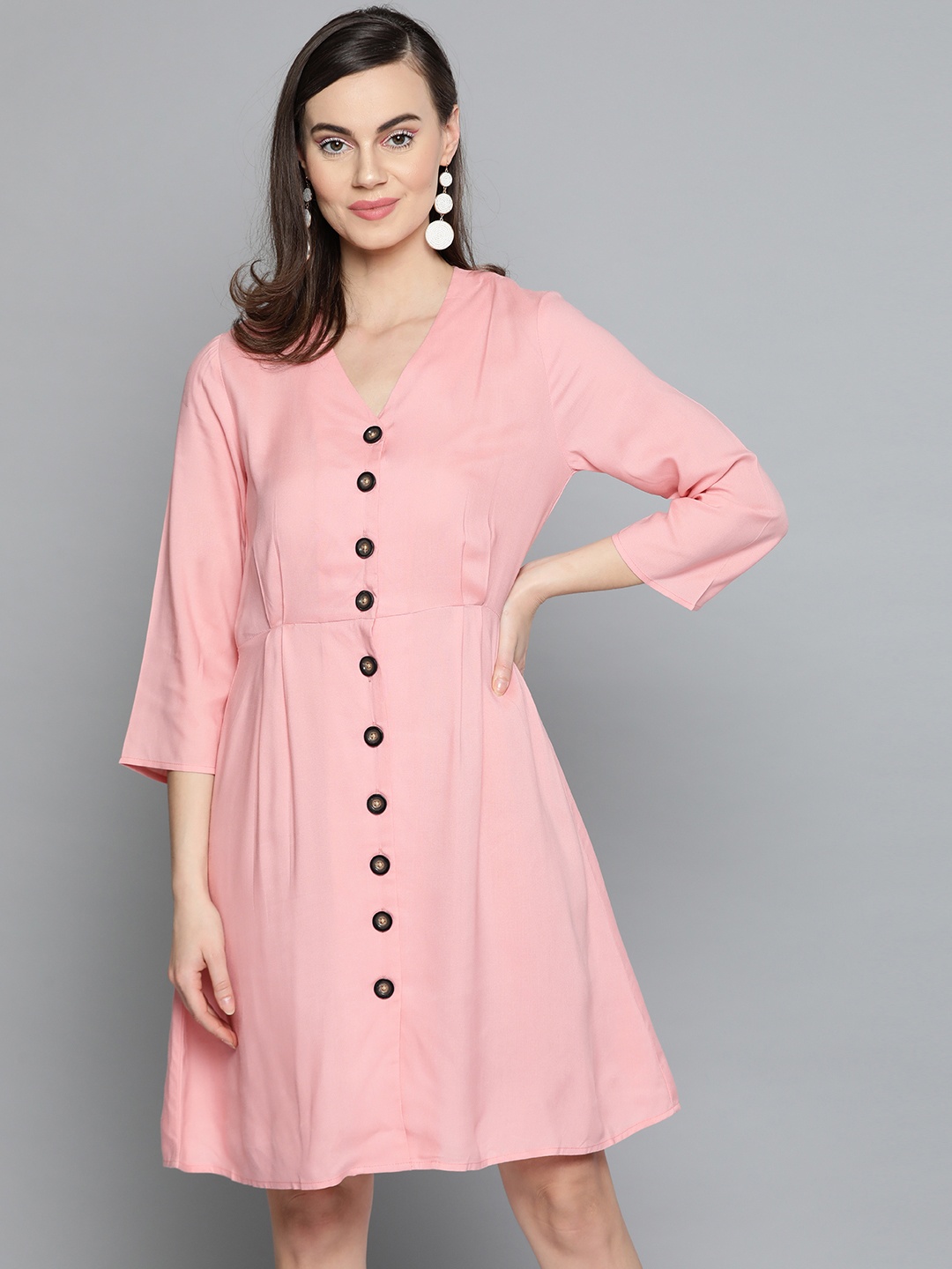 

Harpa Women Pink Solid A-Line Dress