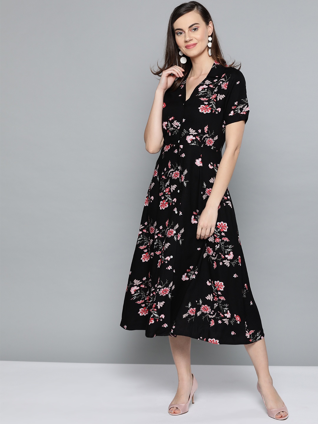 

Harpa Women Black & Pink Printed Shirt Dress