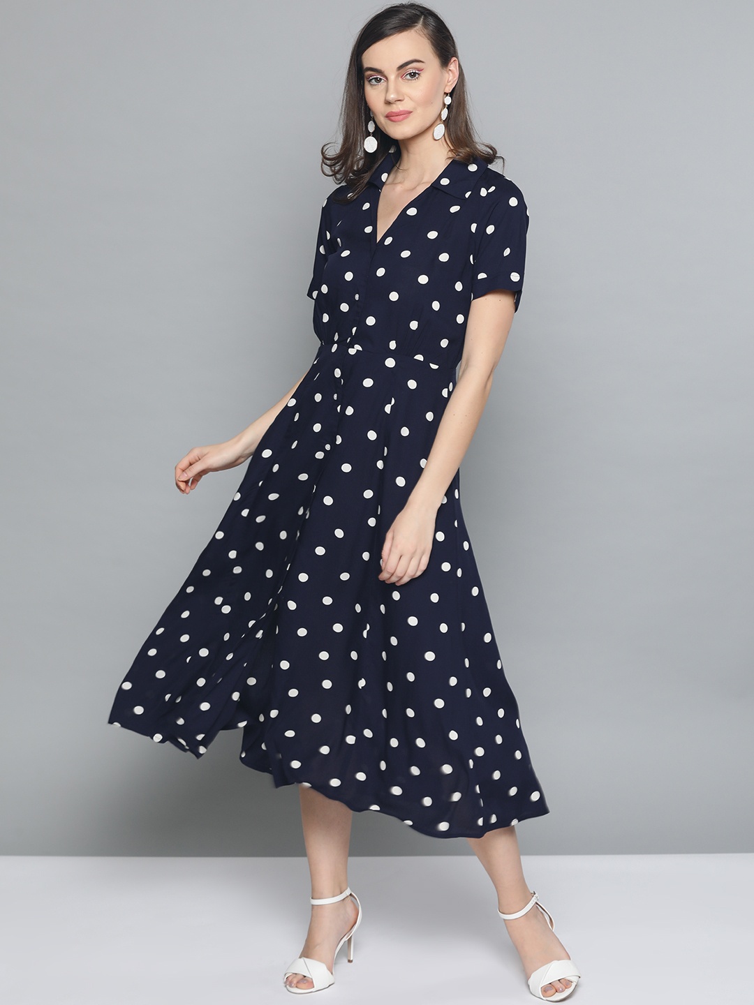 

Harpa Women Navy Blue & White Printed Shirt Dress