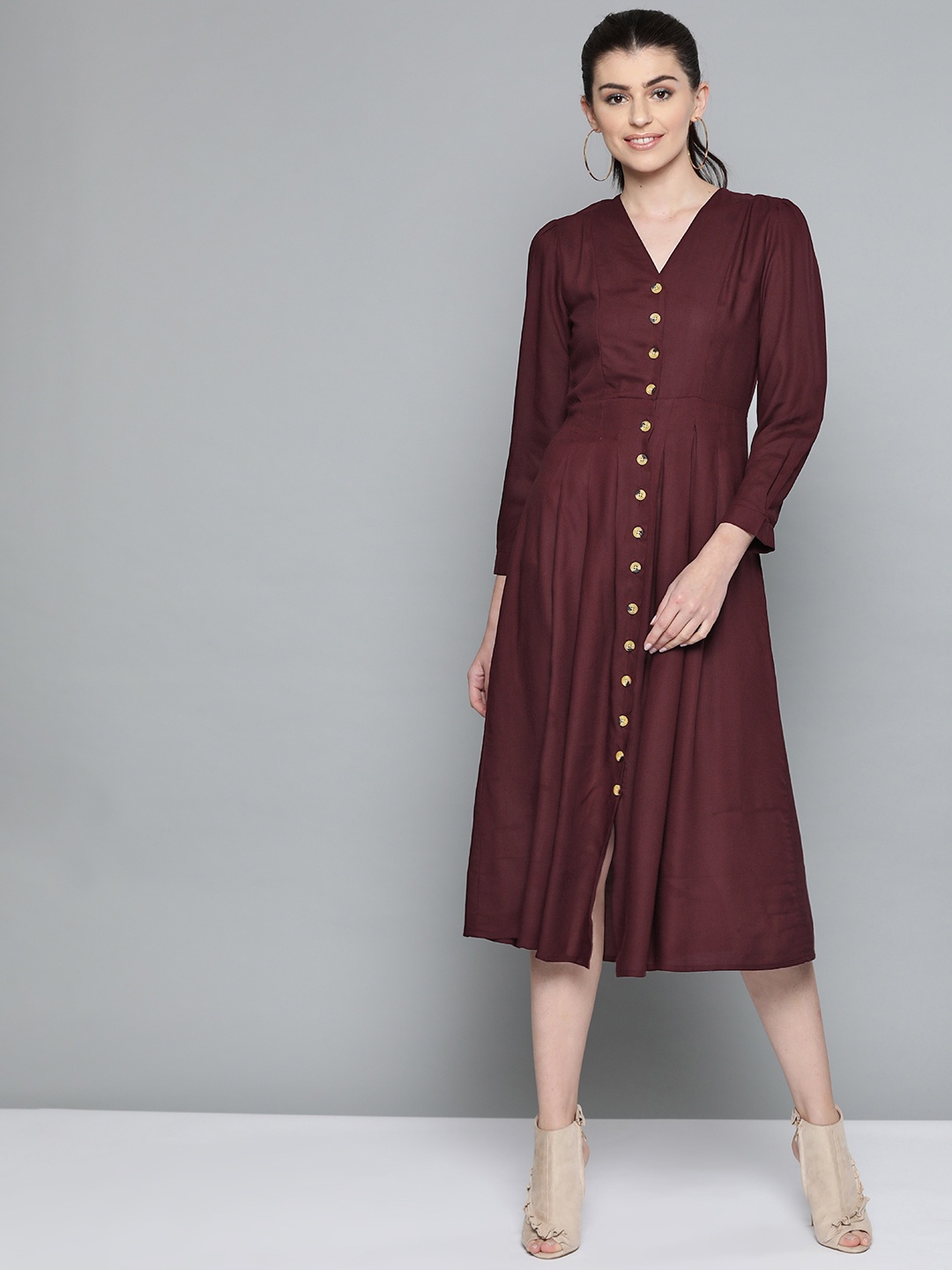 

Harpa Women Burgundy Solid A-Line Dress