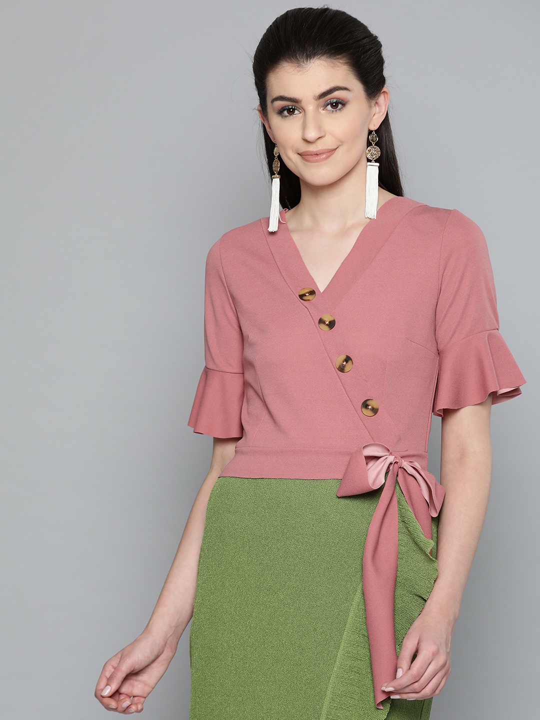 

Harpa Women Dusty Pink Solid Wrap Top