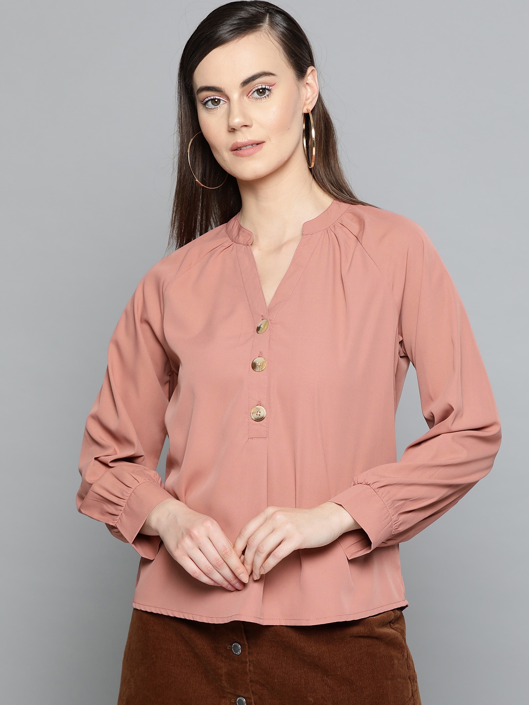 

Harpa Women Dusty Pink Solid Shirt Style Top