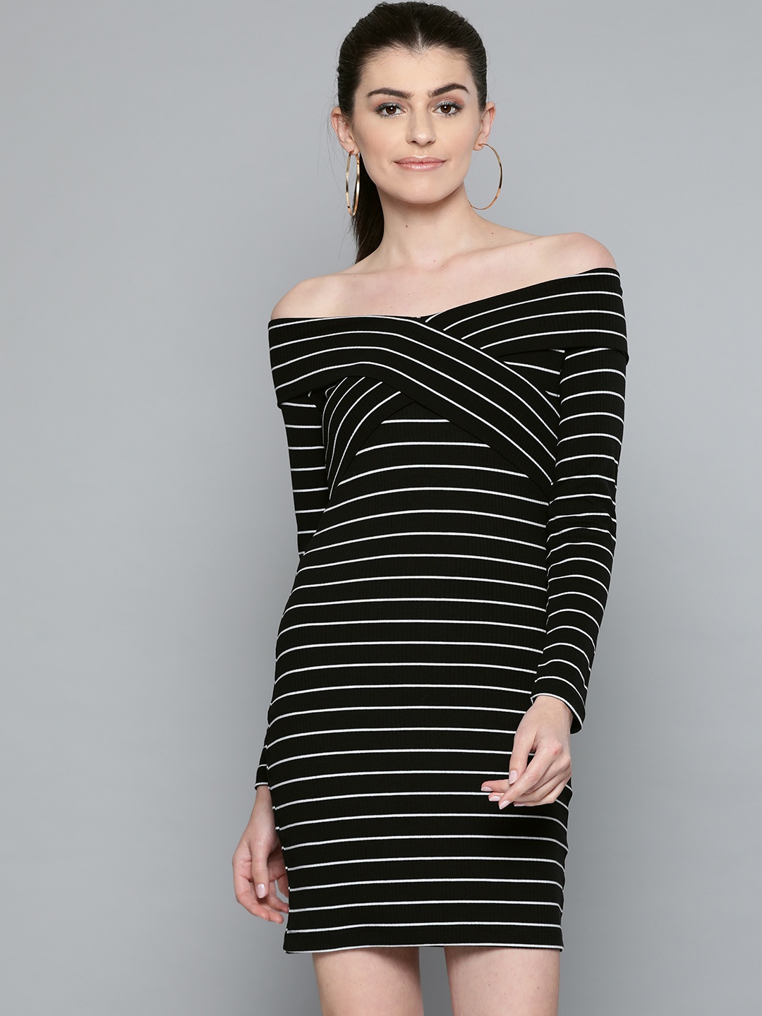 

Harpa Women Black Striped Sheath Dress