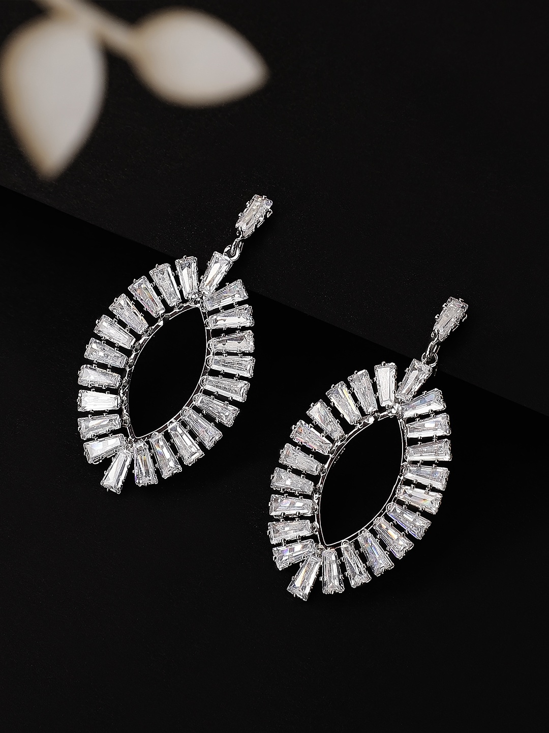 

Rubans Silver-Plated & White American Diamond Classic Drop Earrings
