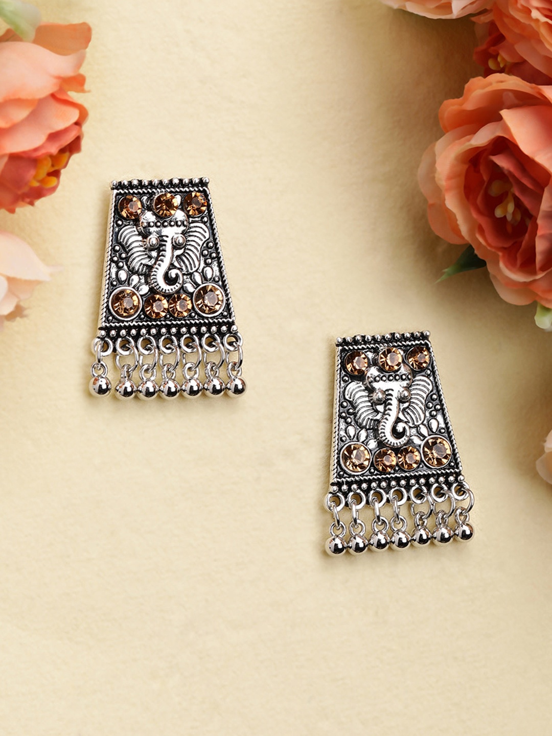 

Rubans Silver-Plated & Gold-Toned Oxidised Handcrafted Classic Drop Earrings