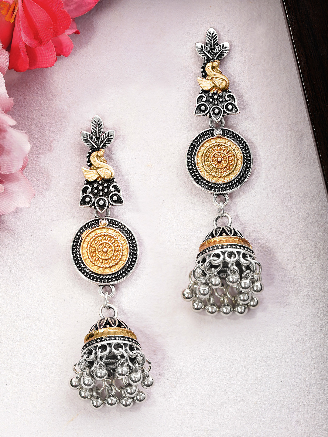 

Rubans Silver-Plated & Gold-Toned Classic Jhumkas