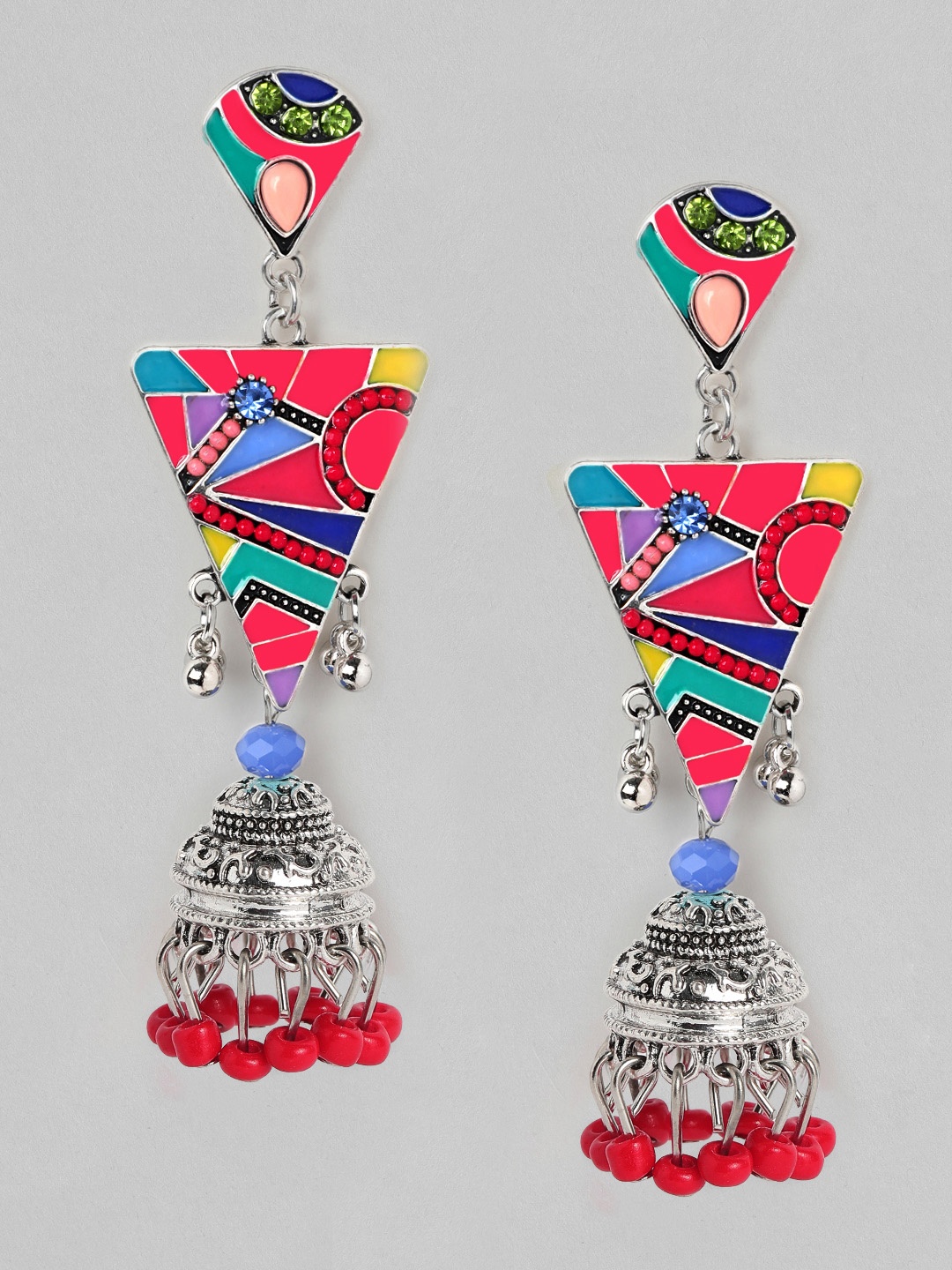 

Rubans Silver-Plated & Red Oxidised Handcrafted Classic Drop Earrings