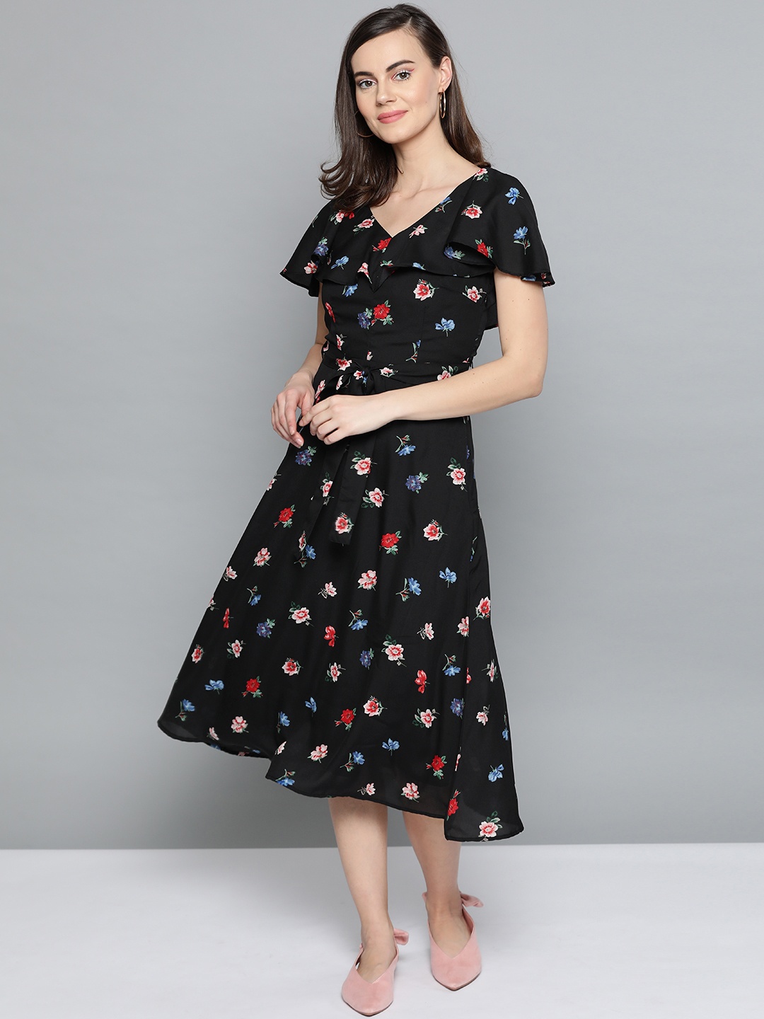 

Harpa Women Black & Blue Printed A-Line Dress