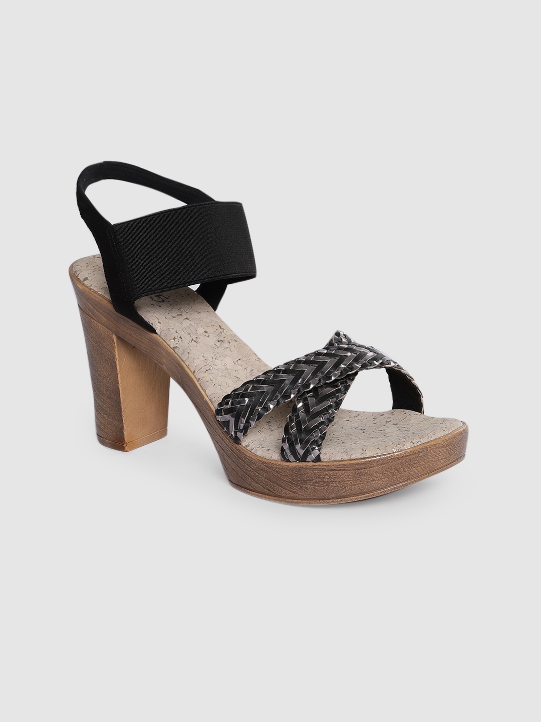 

Inc 5 Women Black Woven Design Open Toe Heels