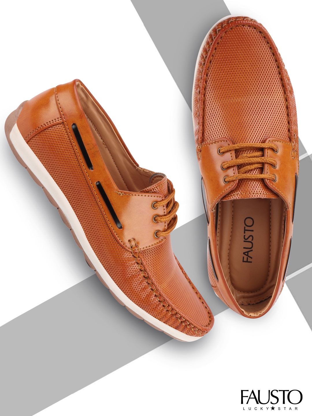 

FAUSTO Men Tan Brown Boat Shoes