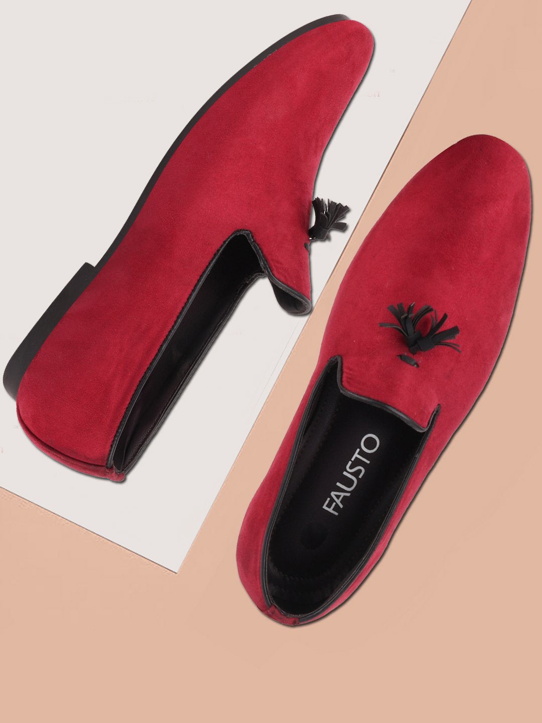 

FAUSTO Men Red Velvet Loafers