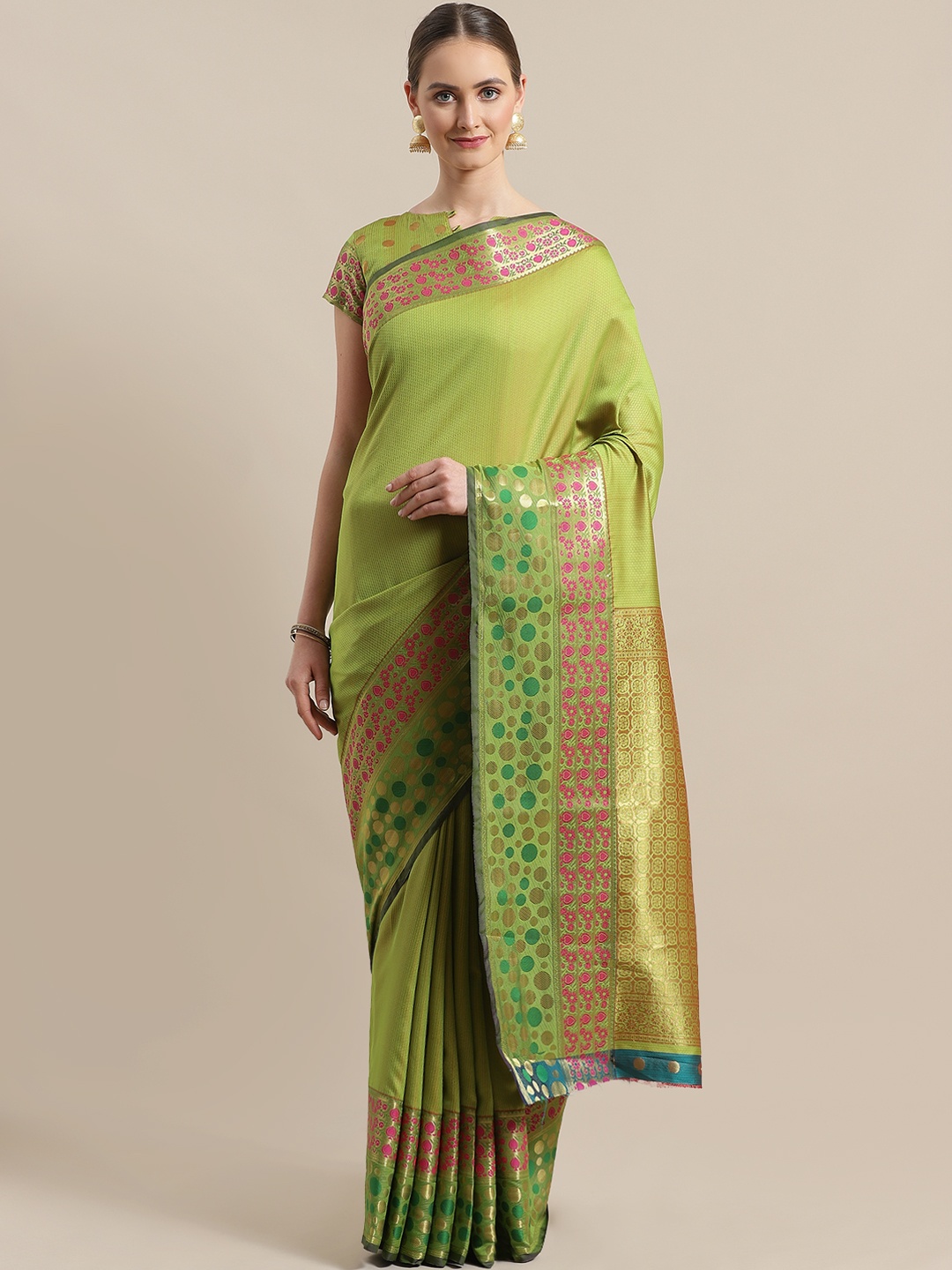 

Saree mall Green & Golden Woven Design Banarasi Saree