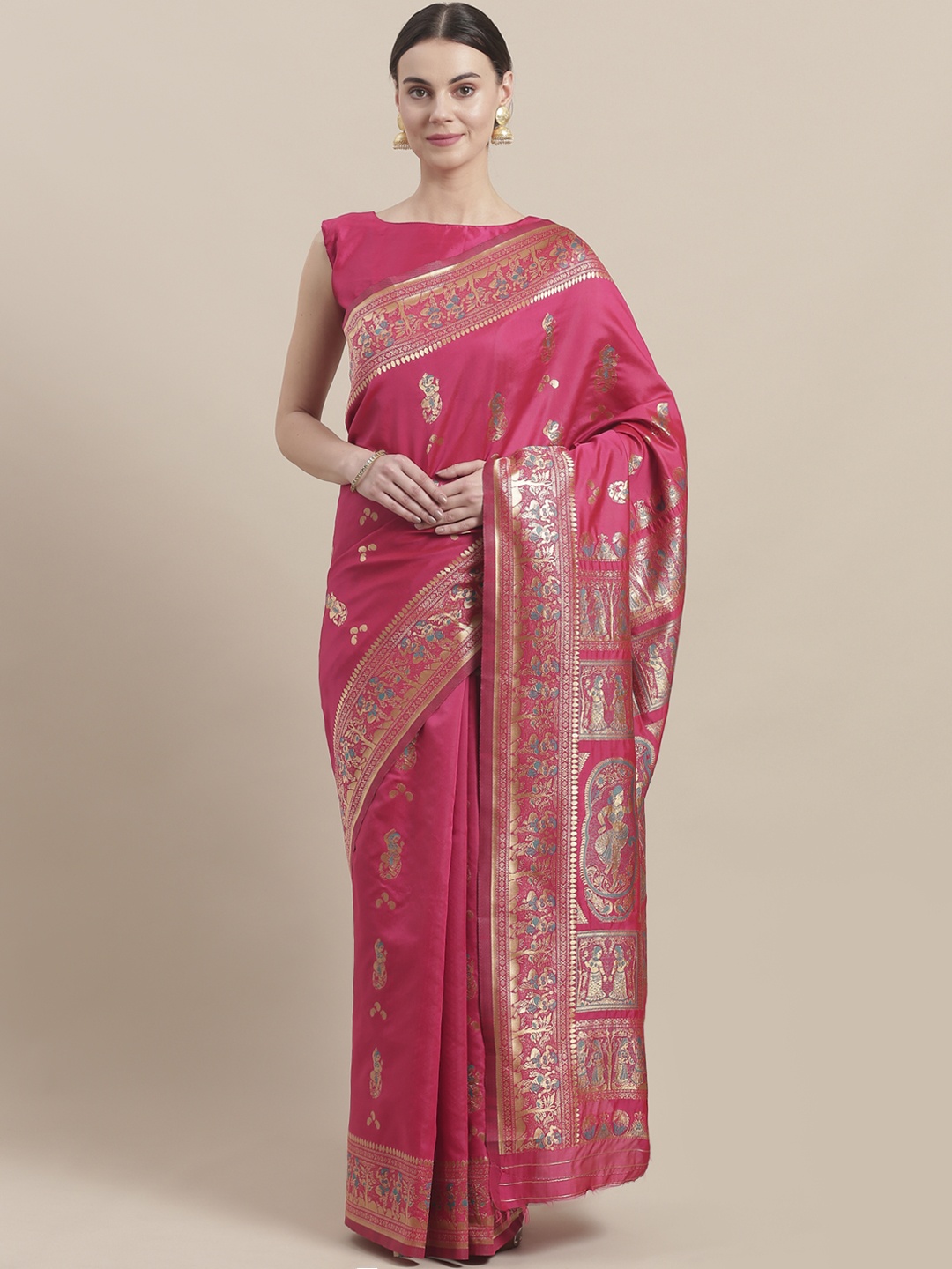 

Saree mall Pink & Golden Woven Design Banarasi Saree