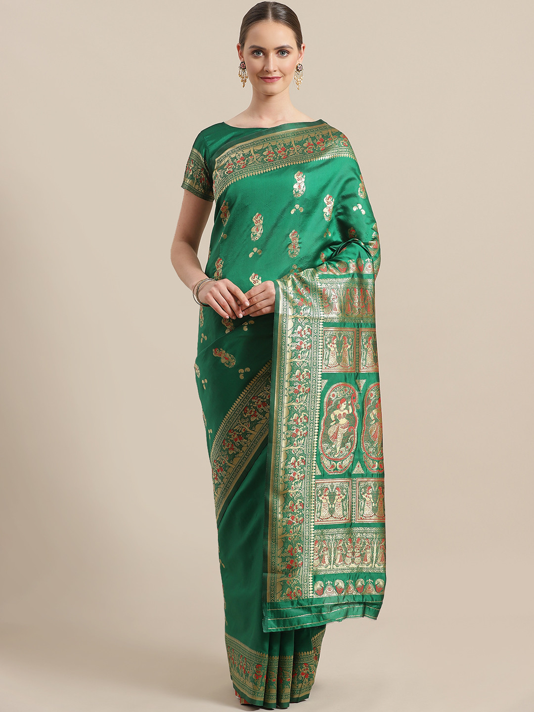 

Saree mall Green & Golden Woven Design Banarasi Saree