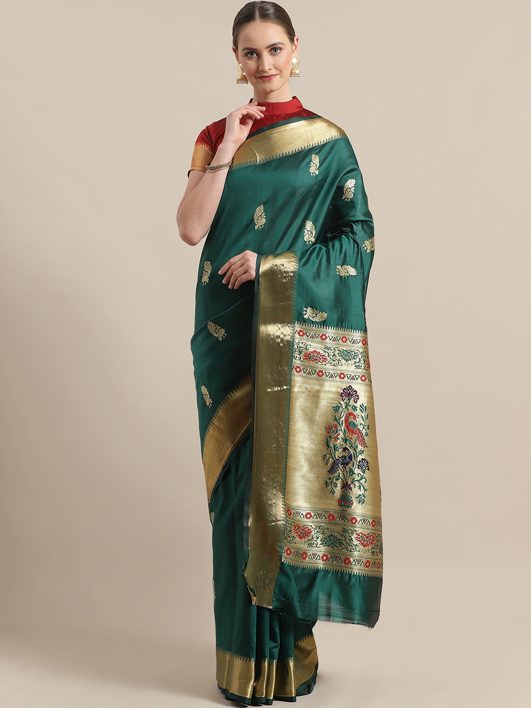 

Saree mall Green & Golden Woven Design Banarasi Saree