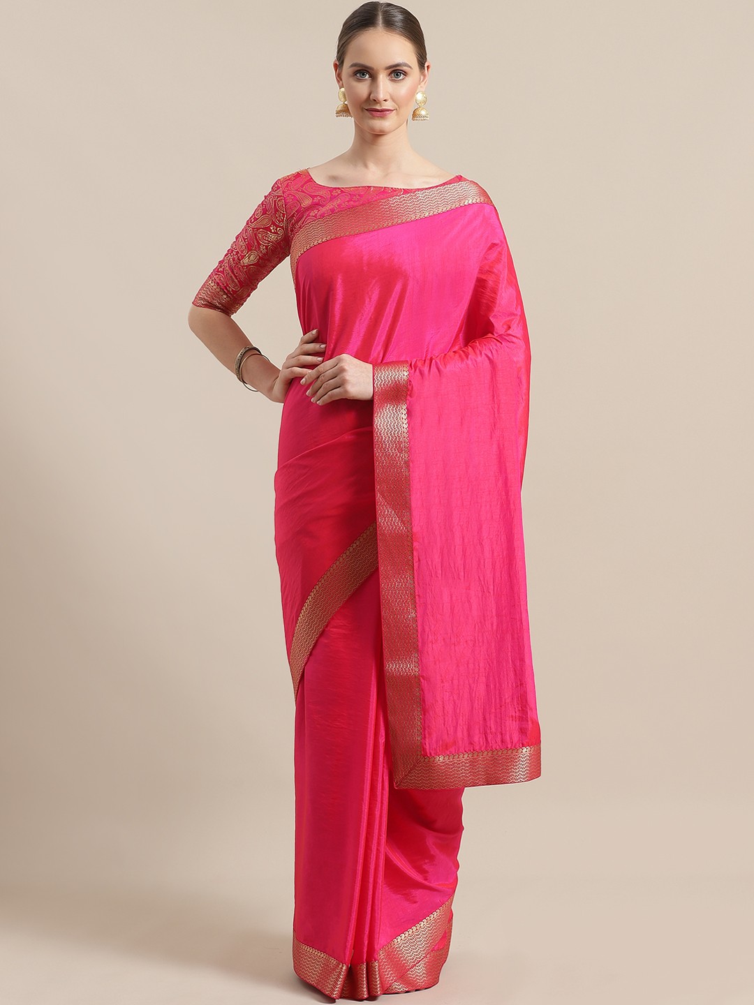 

Saree mall Pink Solid Saree
