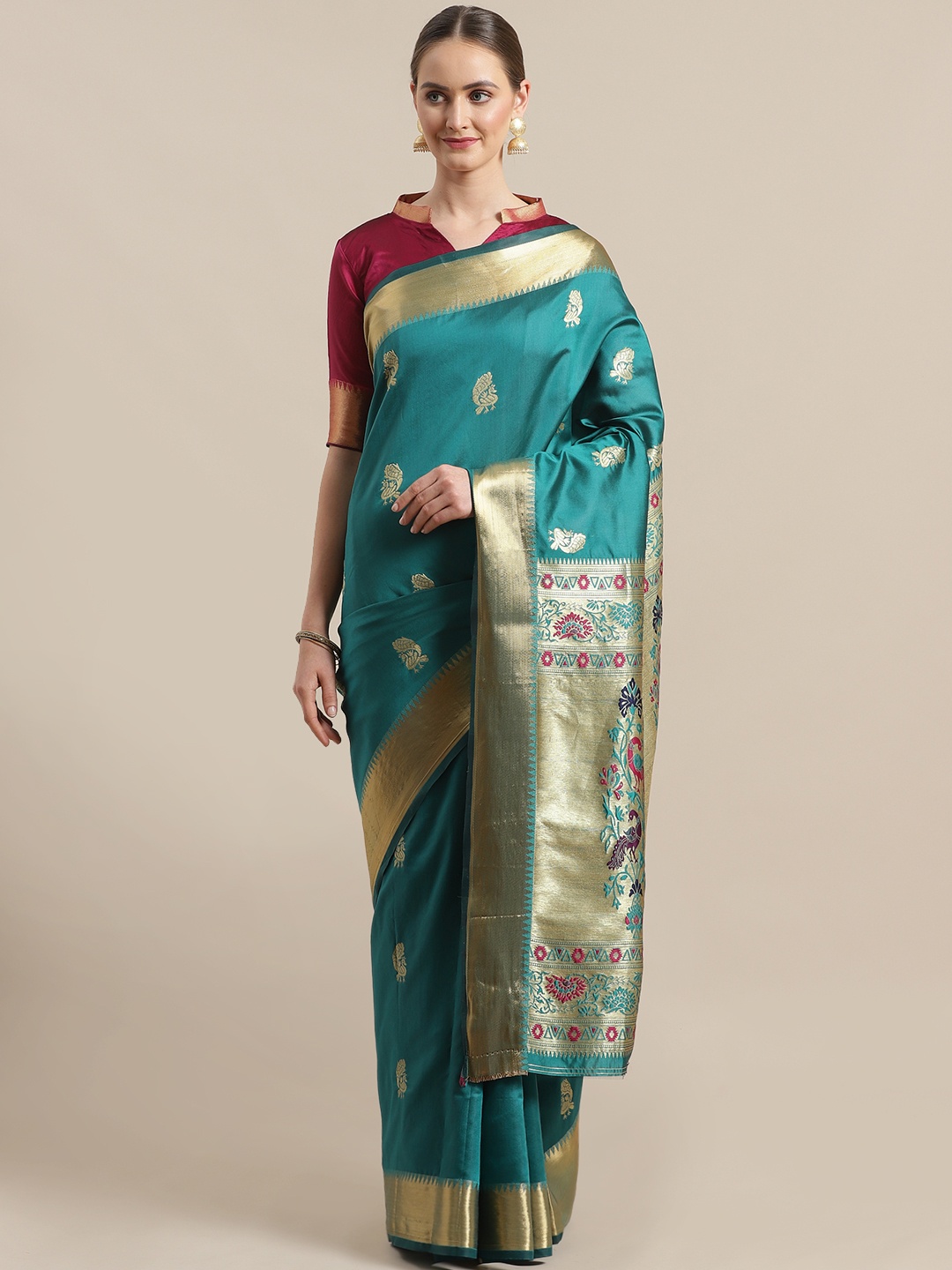 

Saree mall Green & Golden Woven Design Banarasi Saree