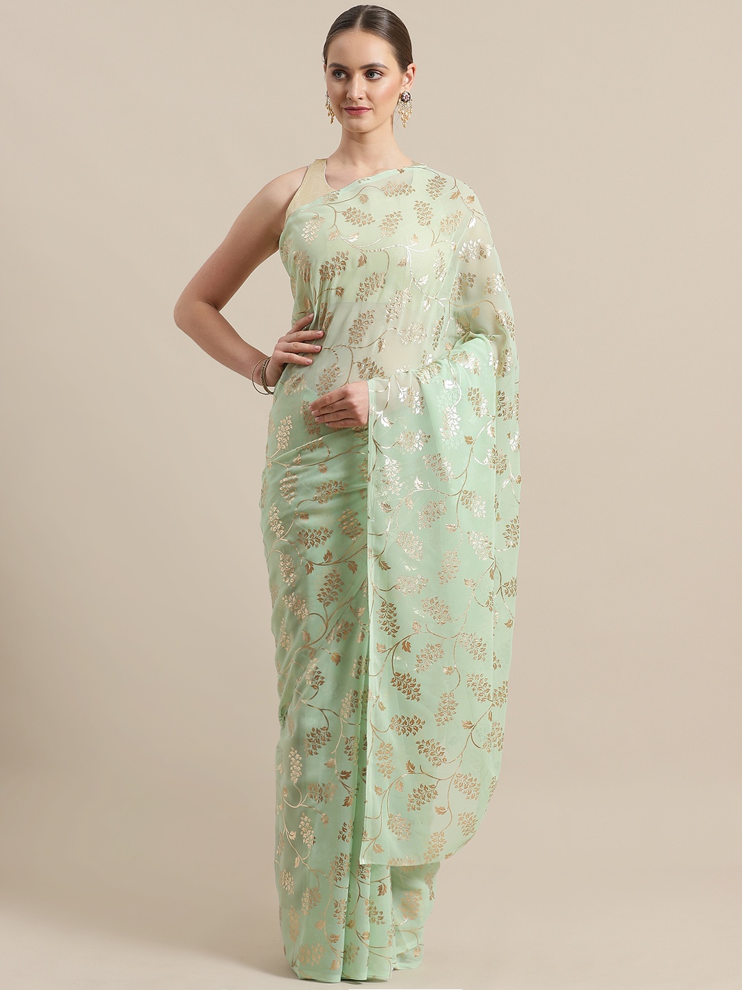 

Saree mall Green & Golden Foil Printed Saree