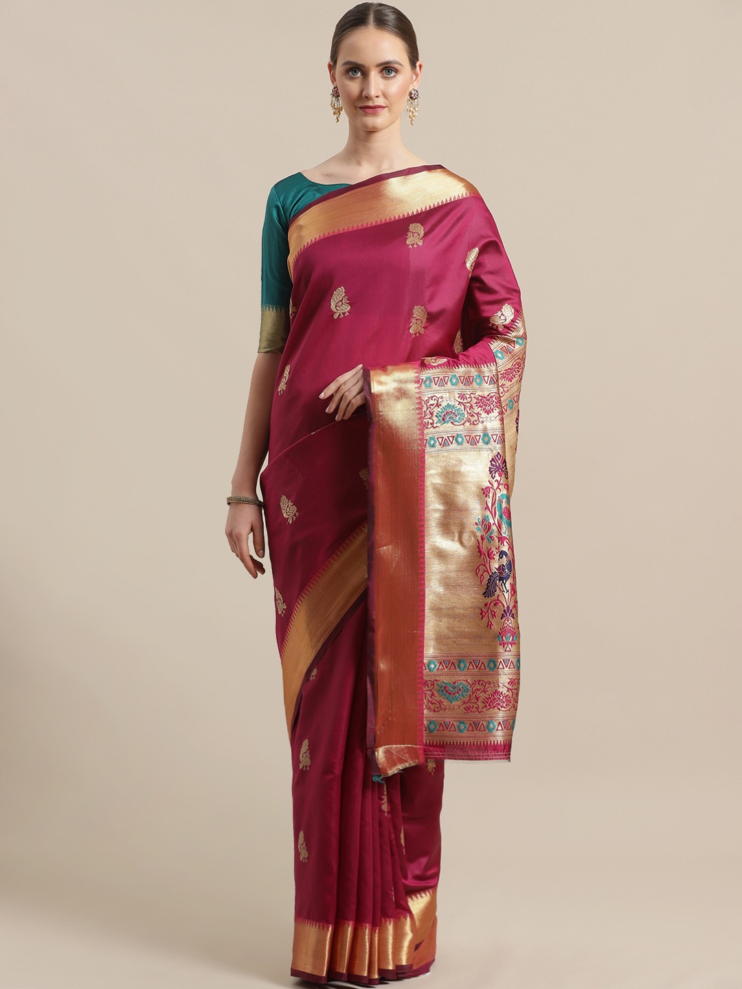 

Saree mall Magenta & Golden Woven Design Banarasi Saree