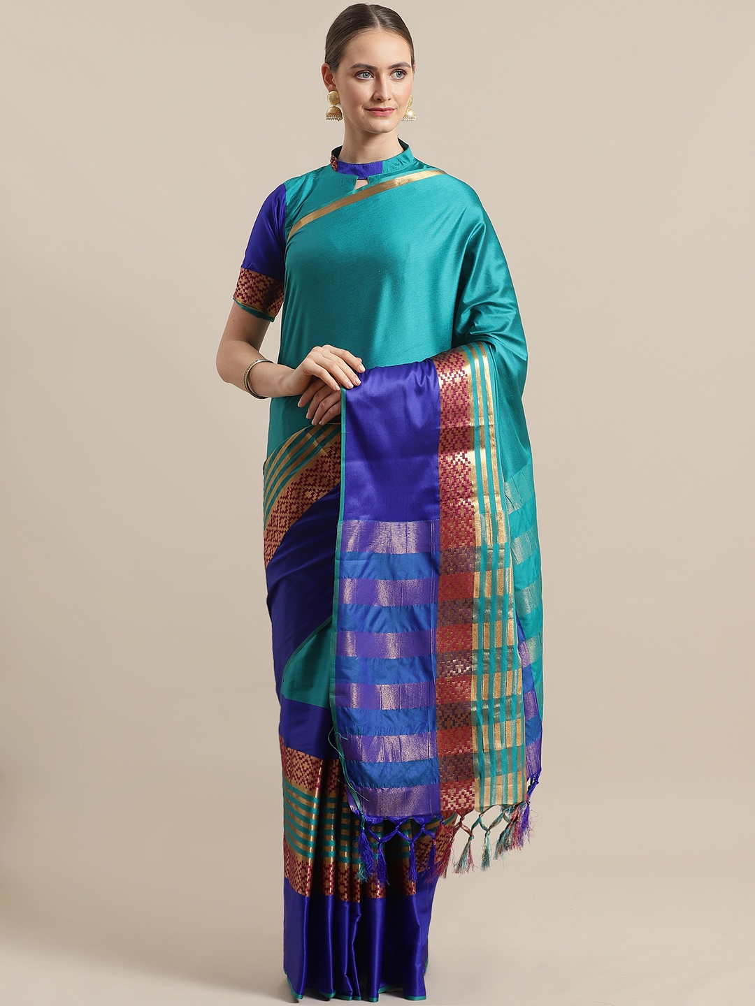 

Saree mall Blue Solid Banarasi Saree