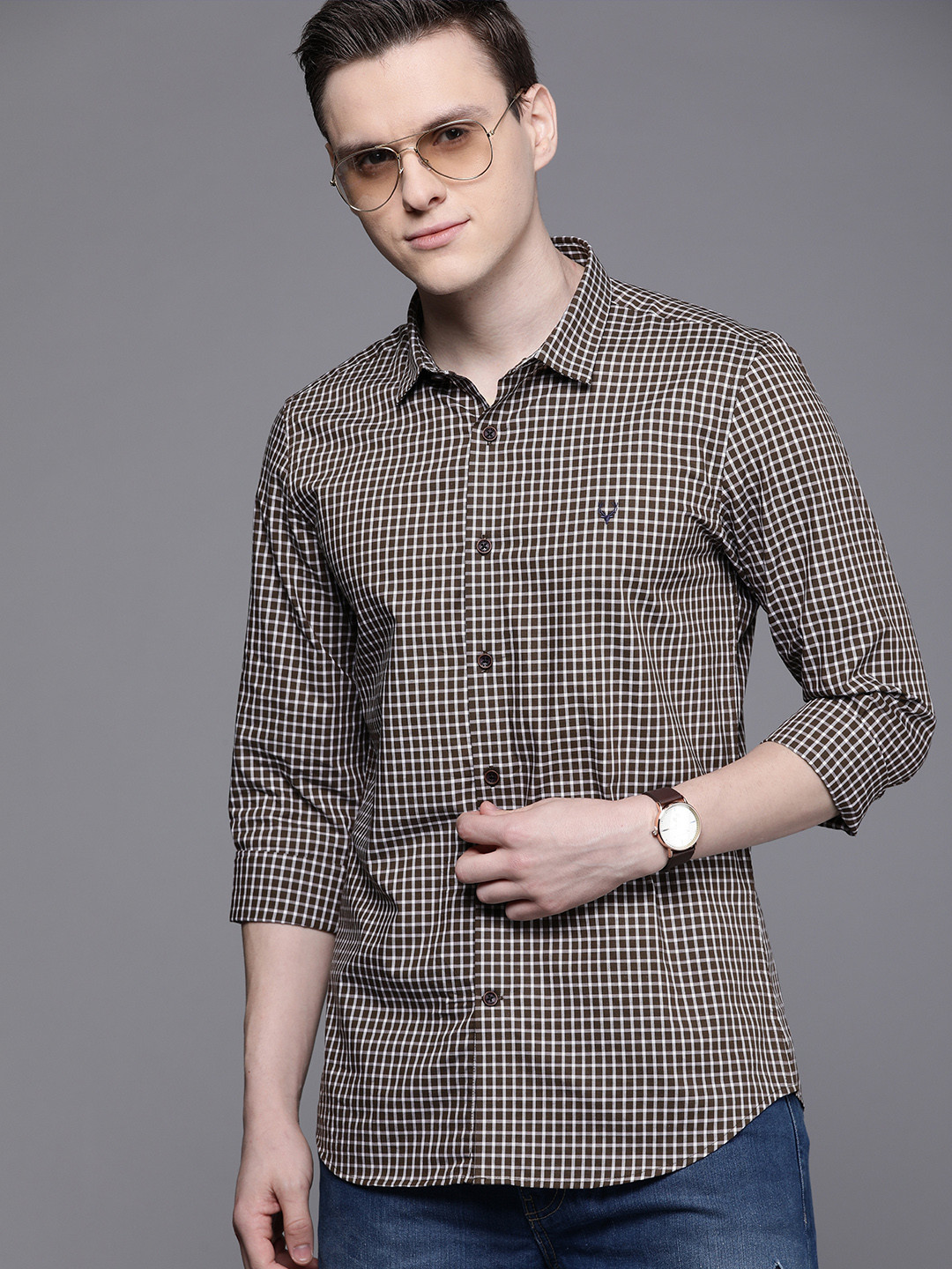 

Allen Solly Sport Men Brown & White Ultra Slim Fit Checked Casual Shirt