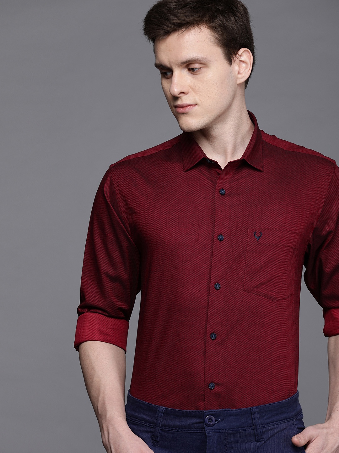 

Allen Solly Men Red Sport Fit Self Design Casual Shirt