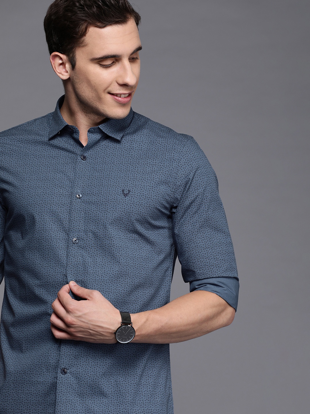 

Allen Solly Sport Men Navy Blue & Black Ultra Slim Fit Printed Casual Shirt