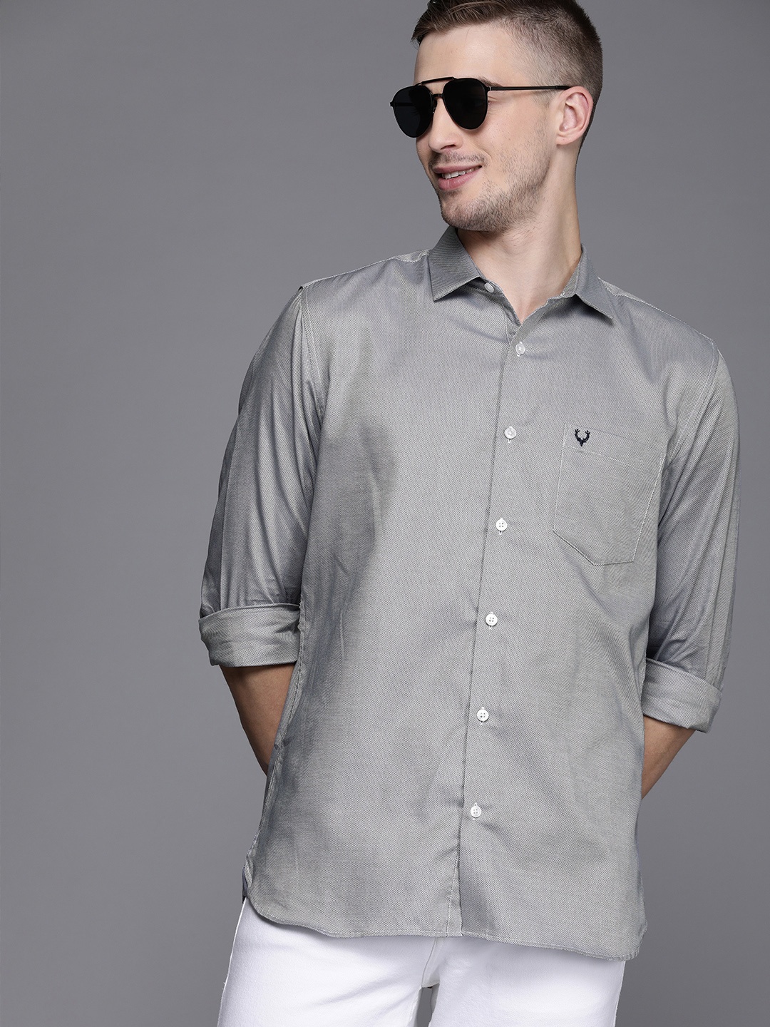 

Allen Solly Men Grey & White Self Design Sport Fit Casual Shirt