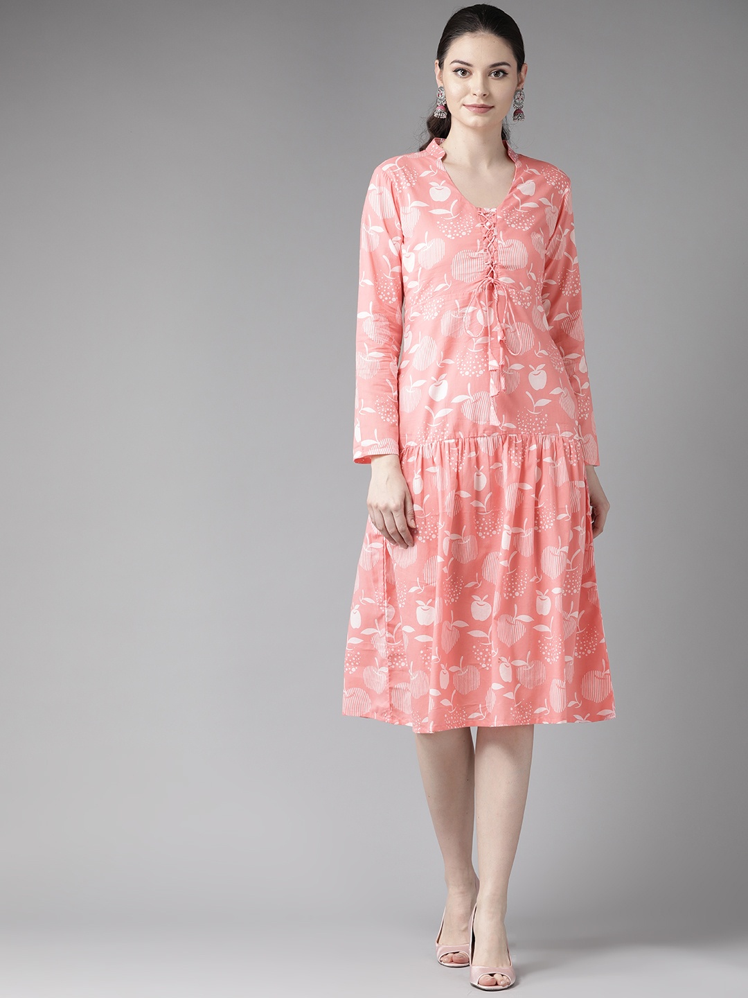 

See Designs Women Pink Printed A-Line Tiered Dress