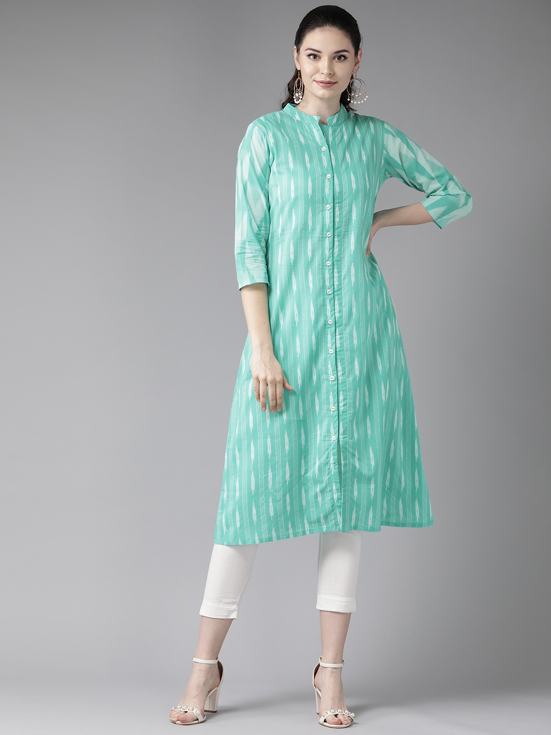 

See Designs Women Blue & Off-White Screen Print A-Line Kurta