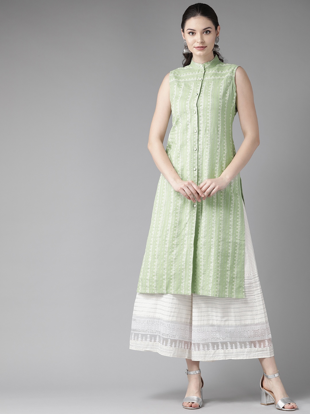 

See Designs Women Green & Off-White Khari Print Straight Kurta